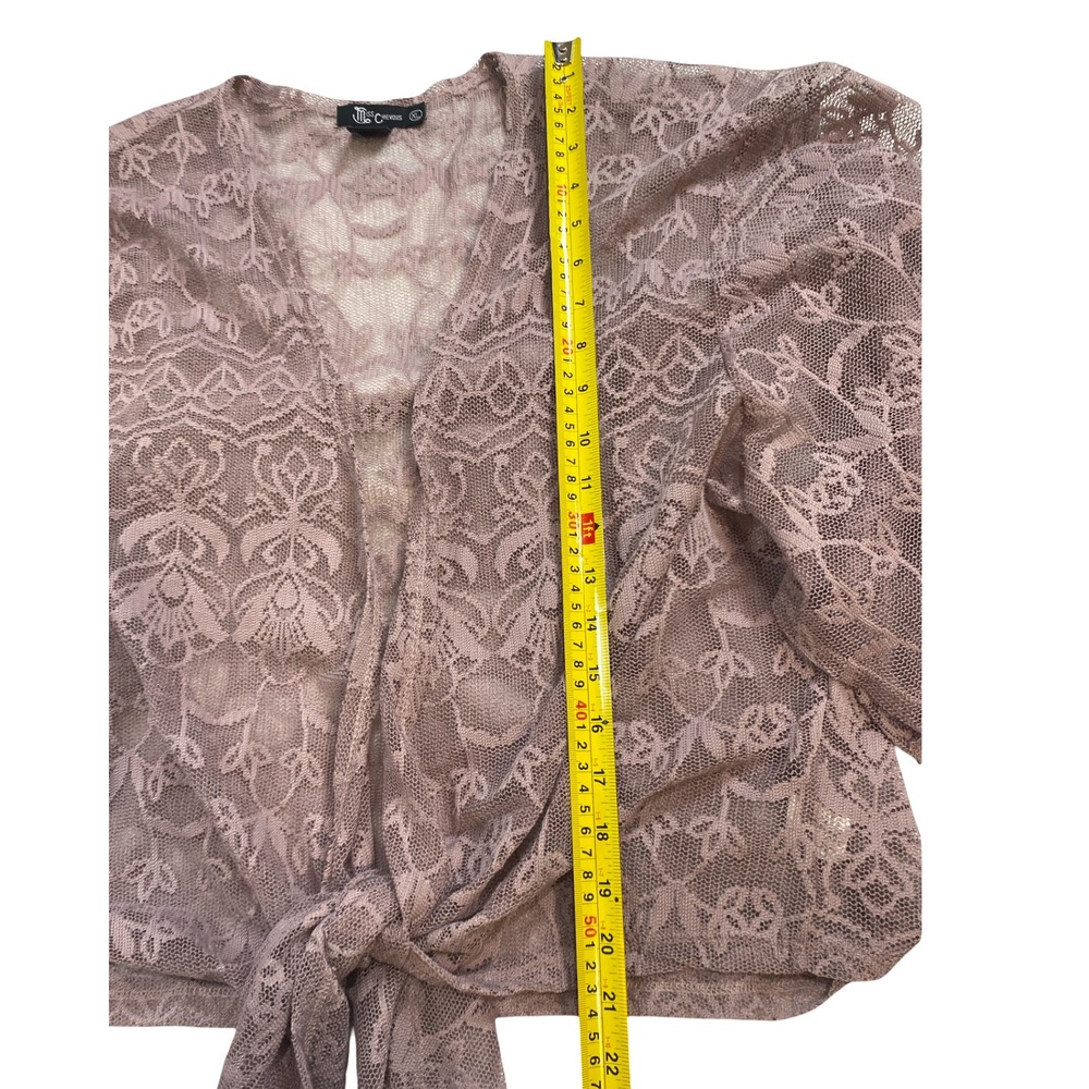Miss Chievous Womens XL Mauve Pink Kimono Sheer Lace Tie Front Shrug Bolero Top - Picture 7 of 8